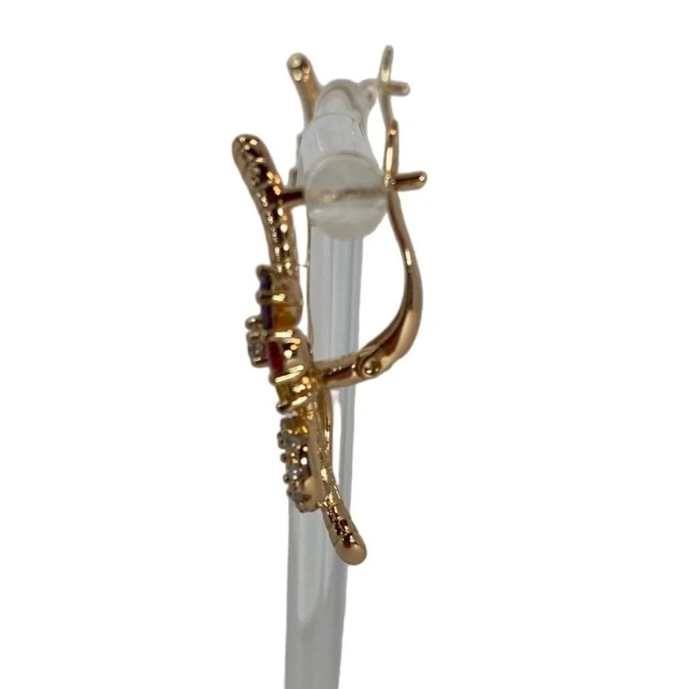 Musical note key note music symbol‎ gold tone rhinestone latch-back earrings OS